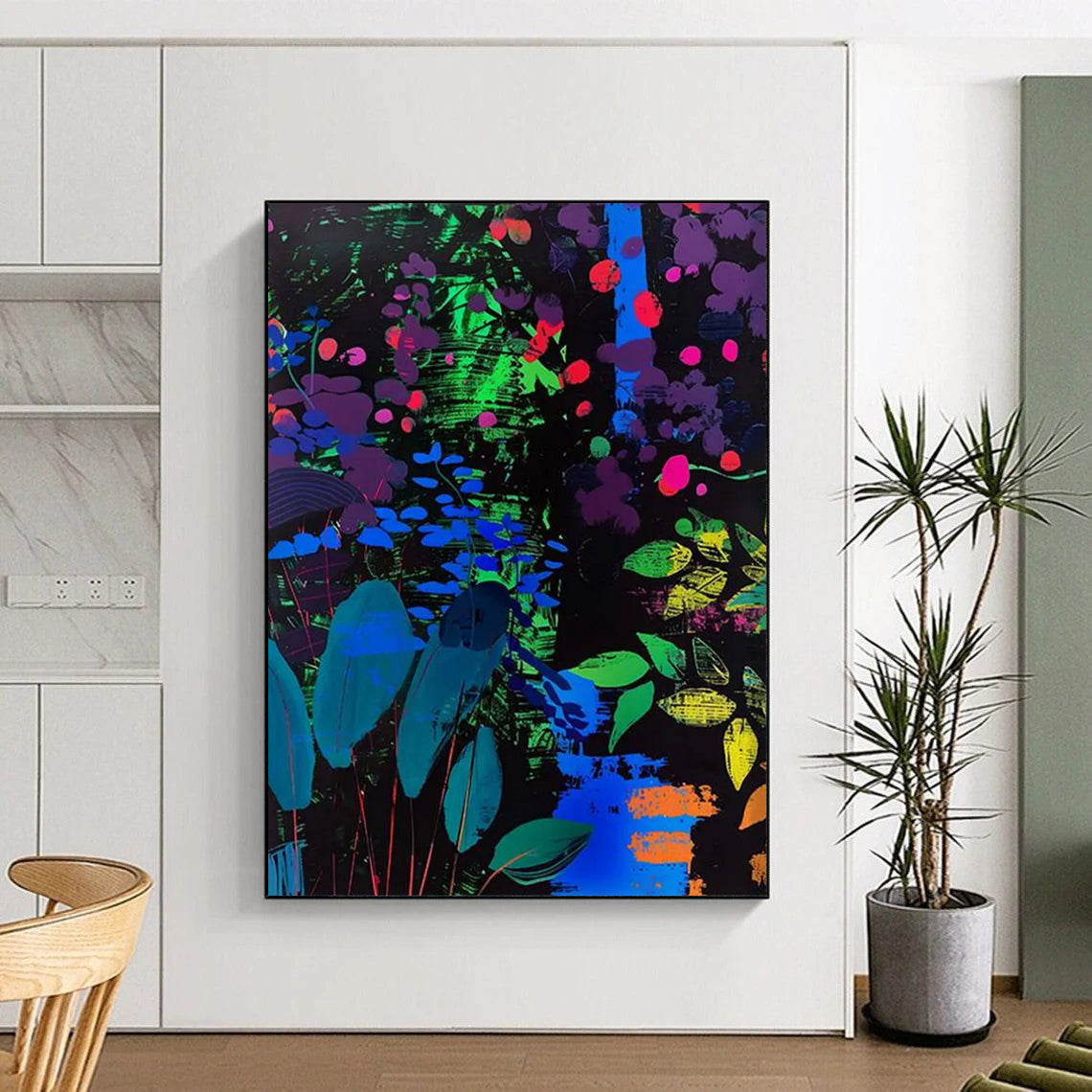 “Neon Floral Night” - Abstract Floral Painting On Canvas DTP095