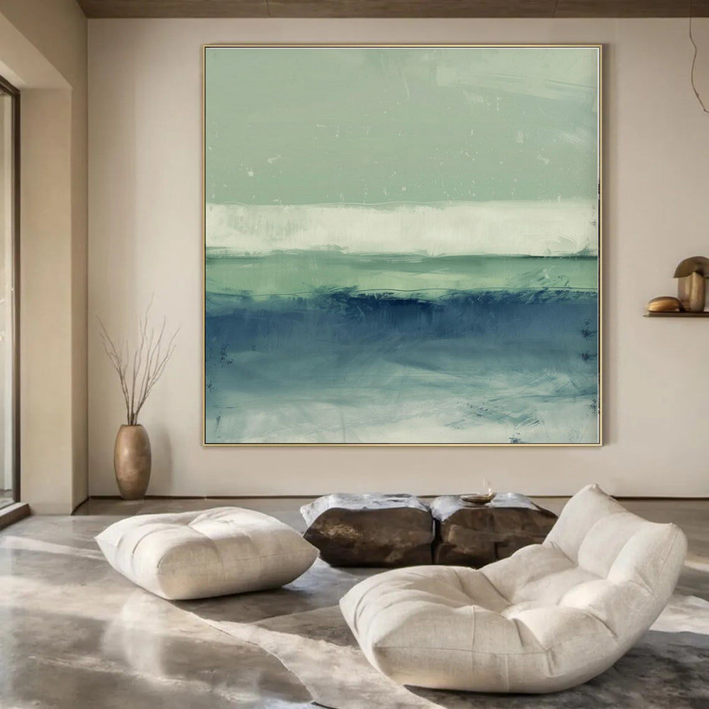 Green - White - Blue Layered Landscape - Abstract Landscape Acrylic Painting CT1378