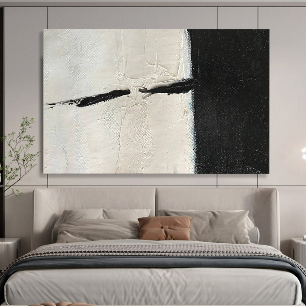 Bold Divide Black and White Textured Abstract Painting On Canvas DKH177