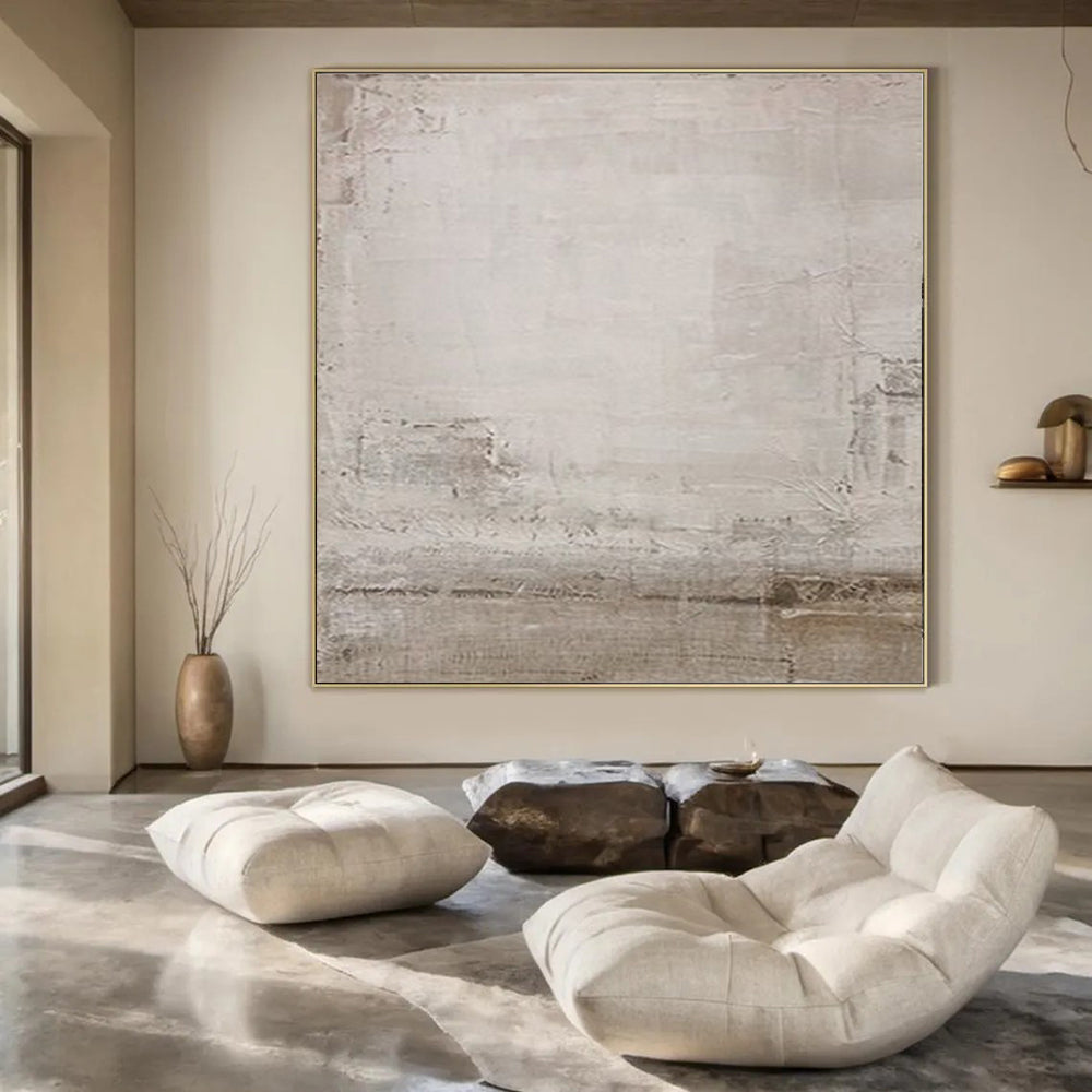 “Light Gray & Brown Textured Simplicity” – Abstract Minimalist Art CT0979