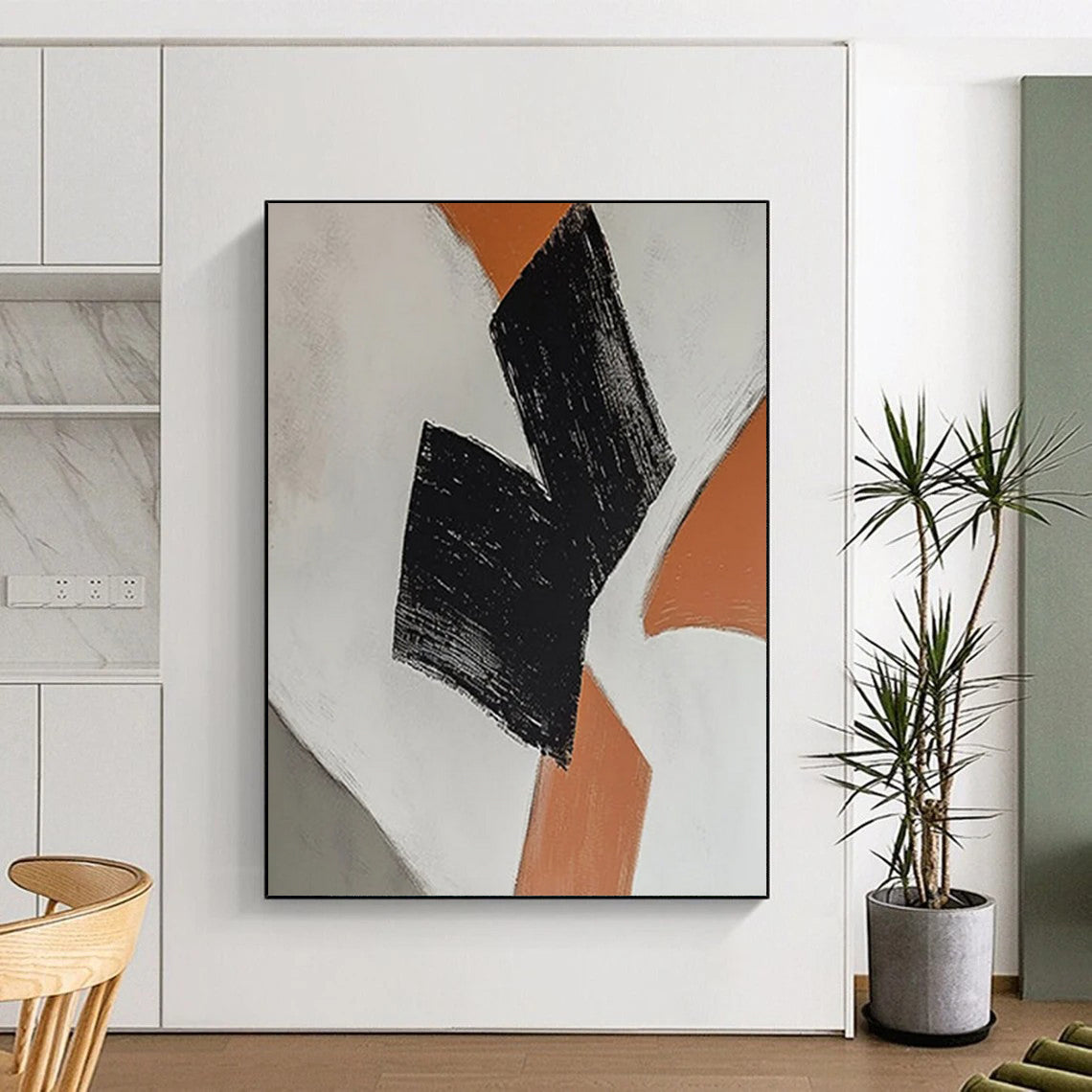 “Black - Orange Geometric Shapes” - Minimalist Abstract Painting On Canvas DTP111