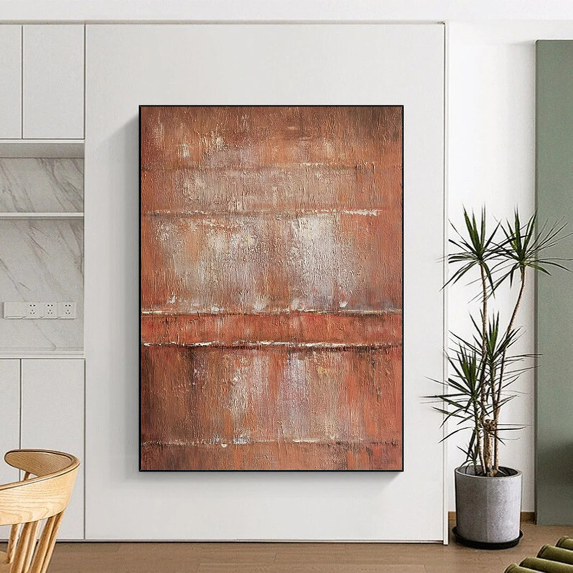 Rusty Brown & White Textured Layers - Abstract Painting On Canvas CT2303