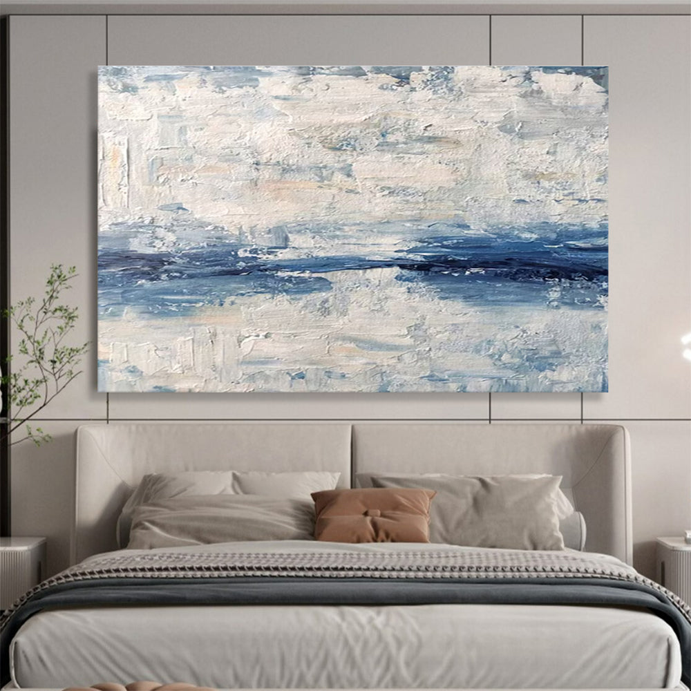 “Textured Blue - White Abstract Sea” - Impasto Seascape Painting On Canvas DKH791