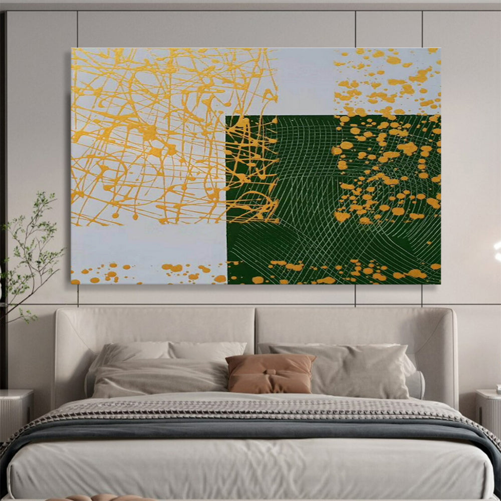 Geometric Gold and Green Abstract Painting On Canvas DKH307