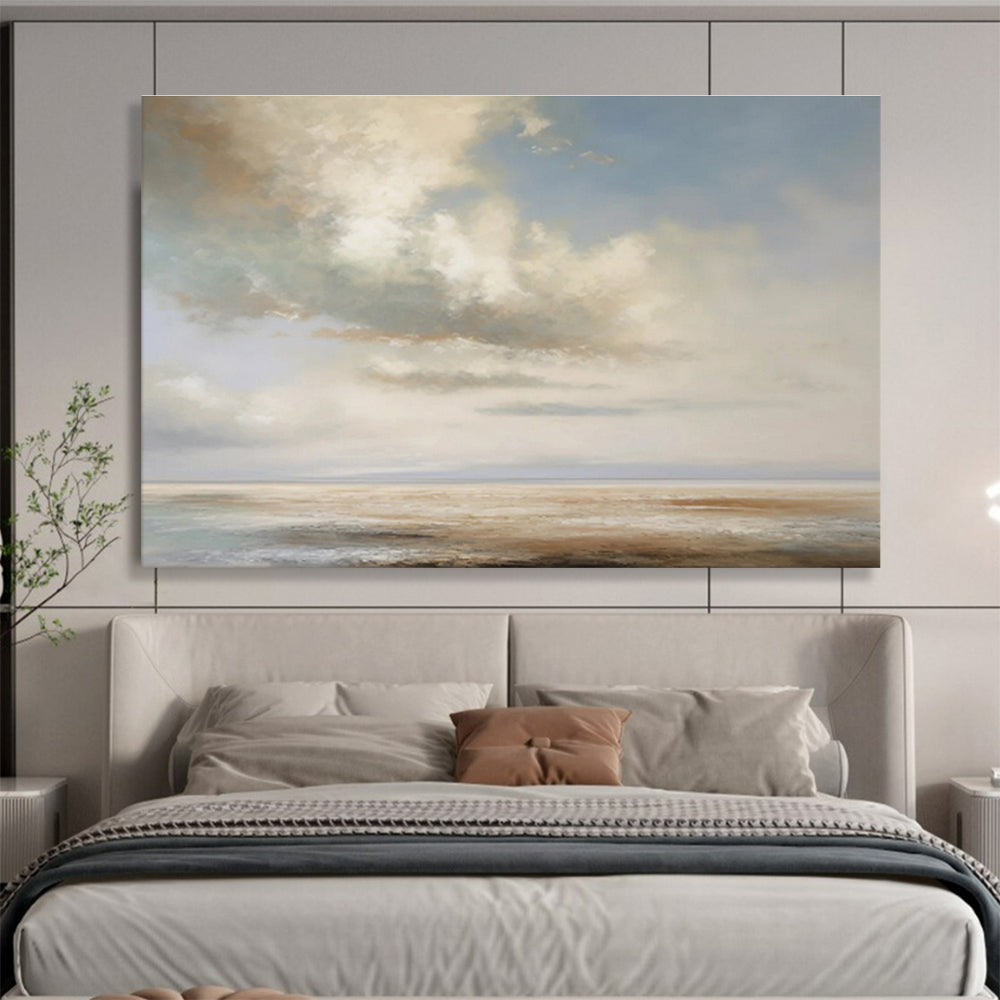 “Soft Clouds & Calm Sea” Impressionist Landscape Painting On Canvas DKH334
