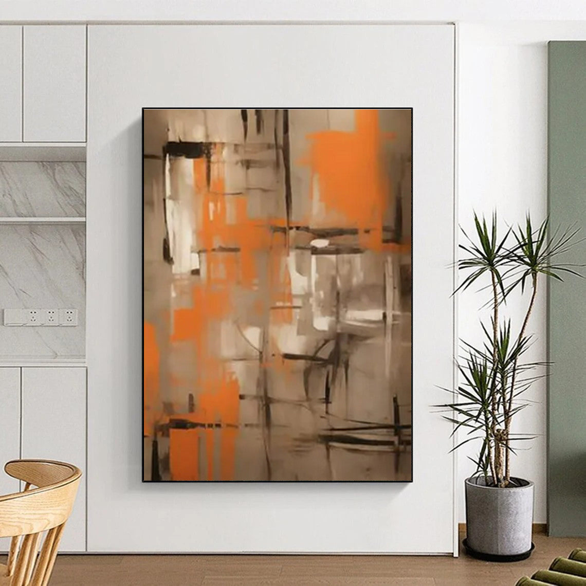 “Orange - Gray Abstract Grid” ,Abstract Acrylic Painting CT0816