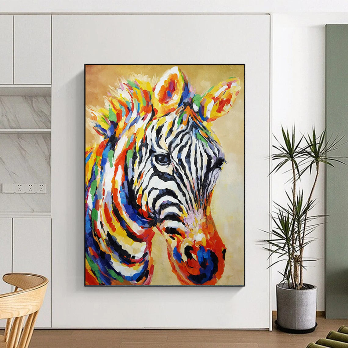 Colorful Zebra Portrait in Vibrant Hues - Wildlife Painting On Canvas DKH1442