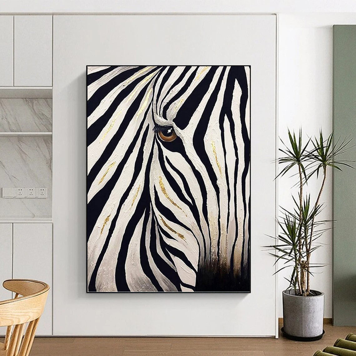 Zebra with Golden Accents in Black and White - Wildlife Painting On Canvas DKH1423
