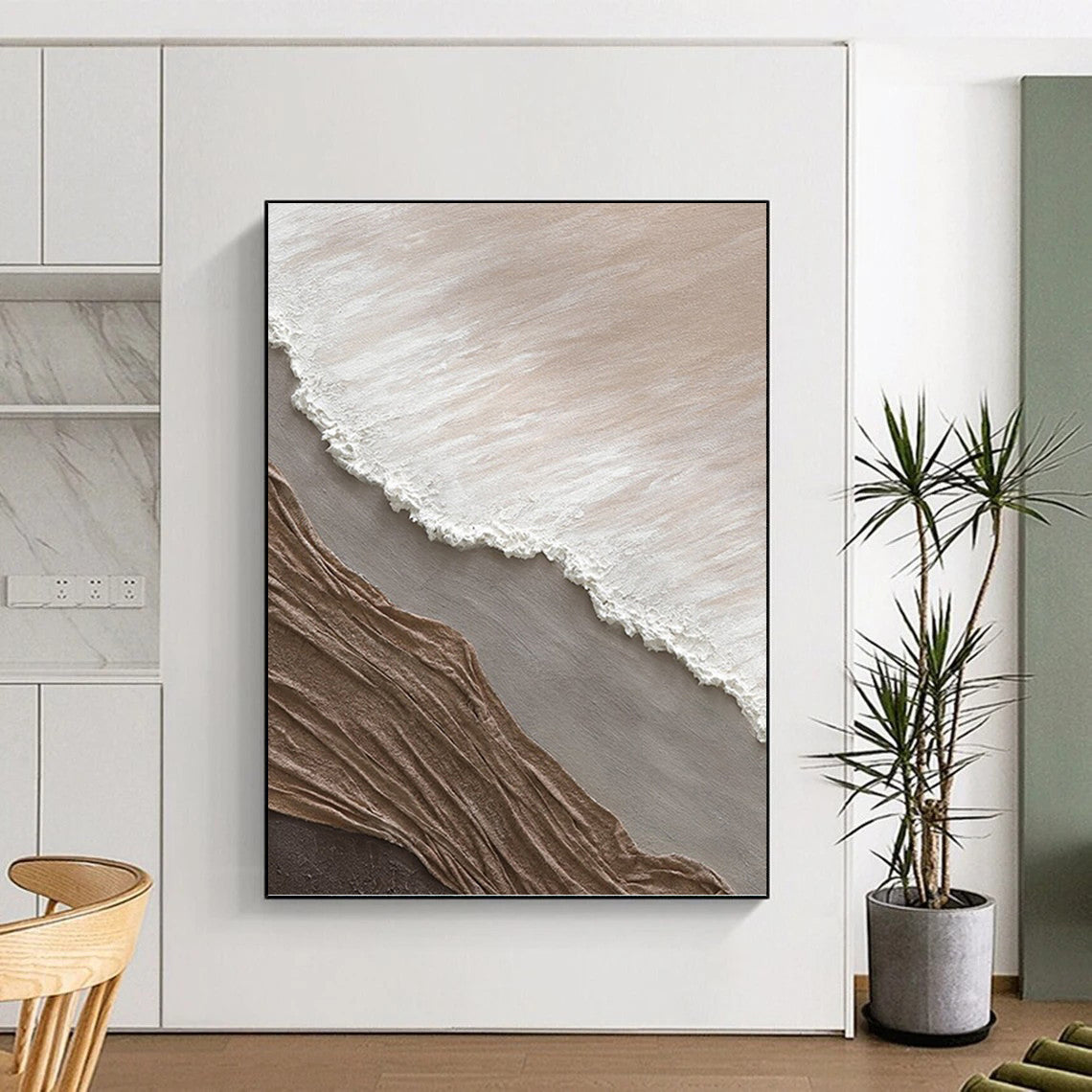“Neutral Textured Layers” - Beige, White, Gray & Brown Minimalist Mixed - media Painting DKH1036