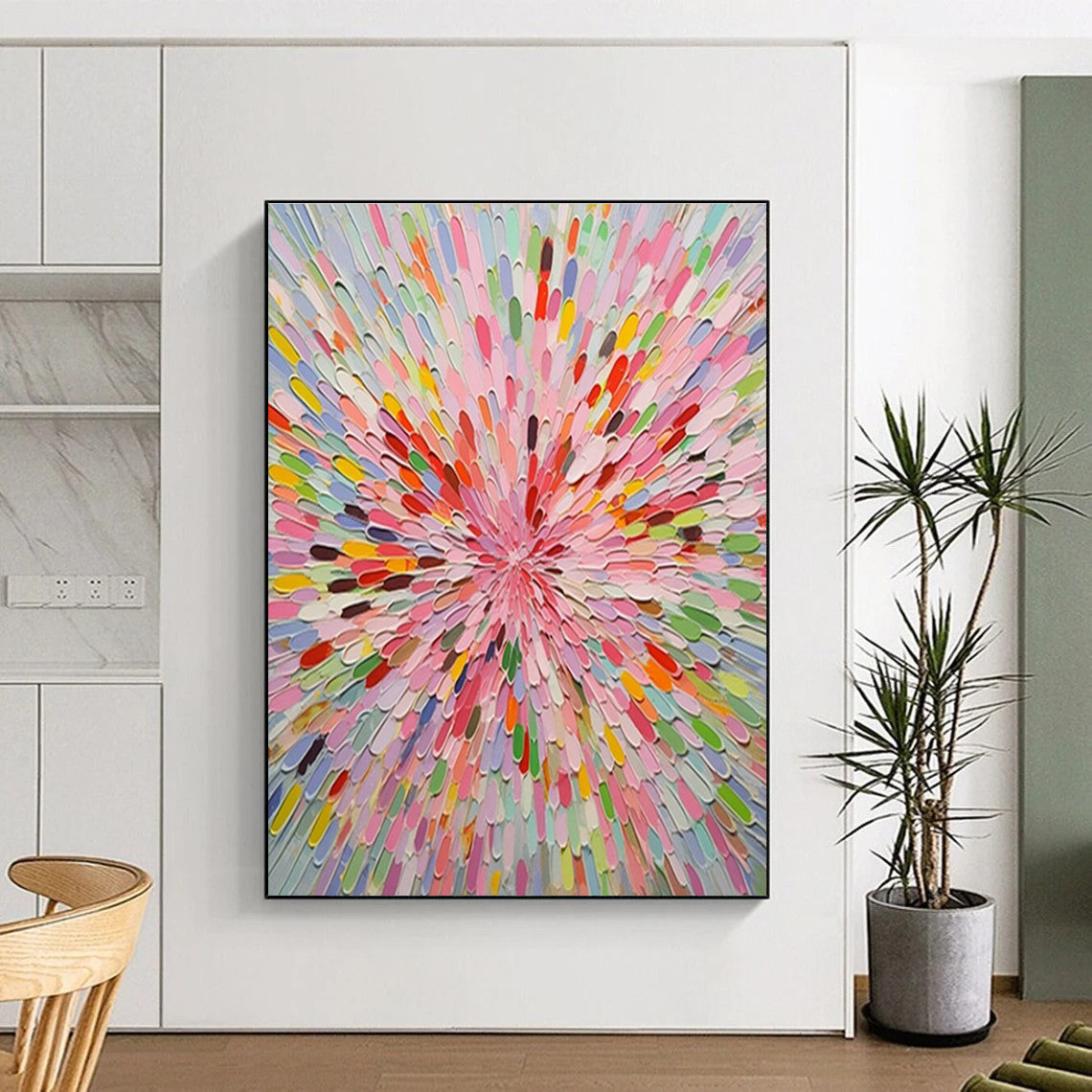 “Colorful Petals, Radial Arrangement” - “Blossom Burst”,Abstract Floral - Inspired Mixed - Media Art CT0693