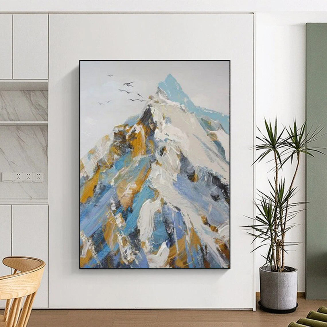 “Colorful Mountain Impasto” - Blue, White & Gold Textured Landscape Painting On Canvas DKH0955