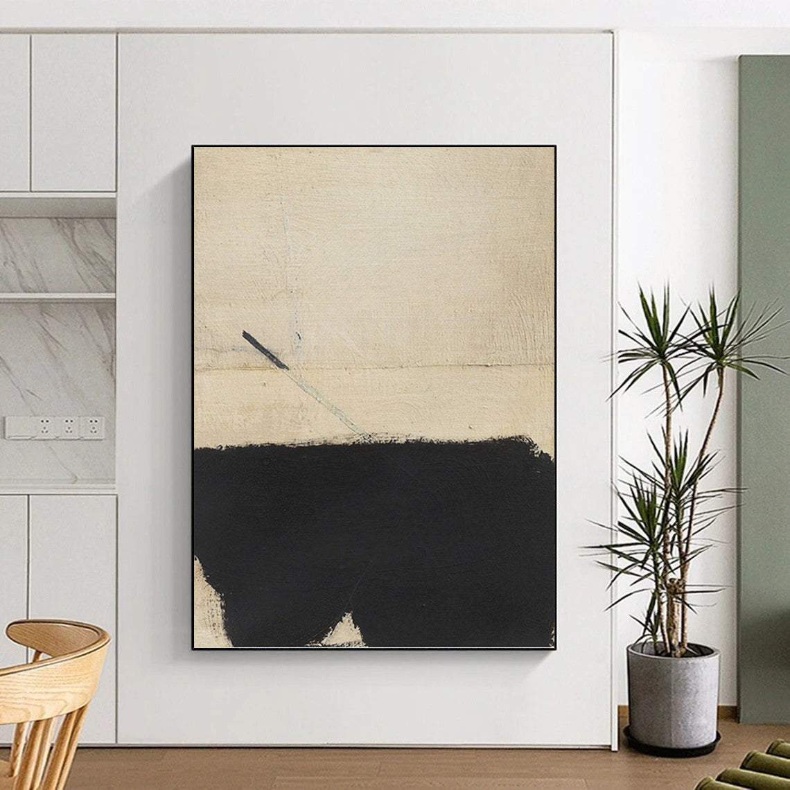 Dynamic Black and Beige Abstract - Abstract Painting On Canvas DKH1422