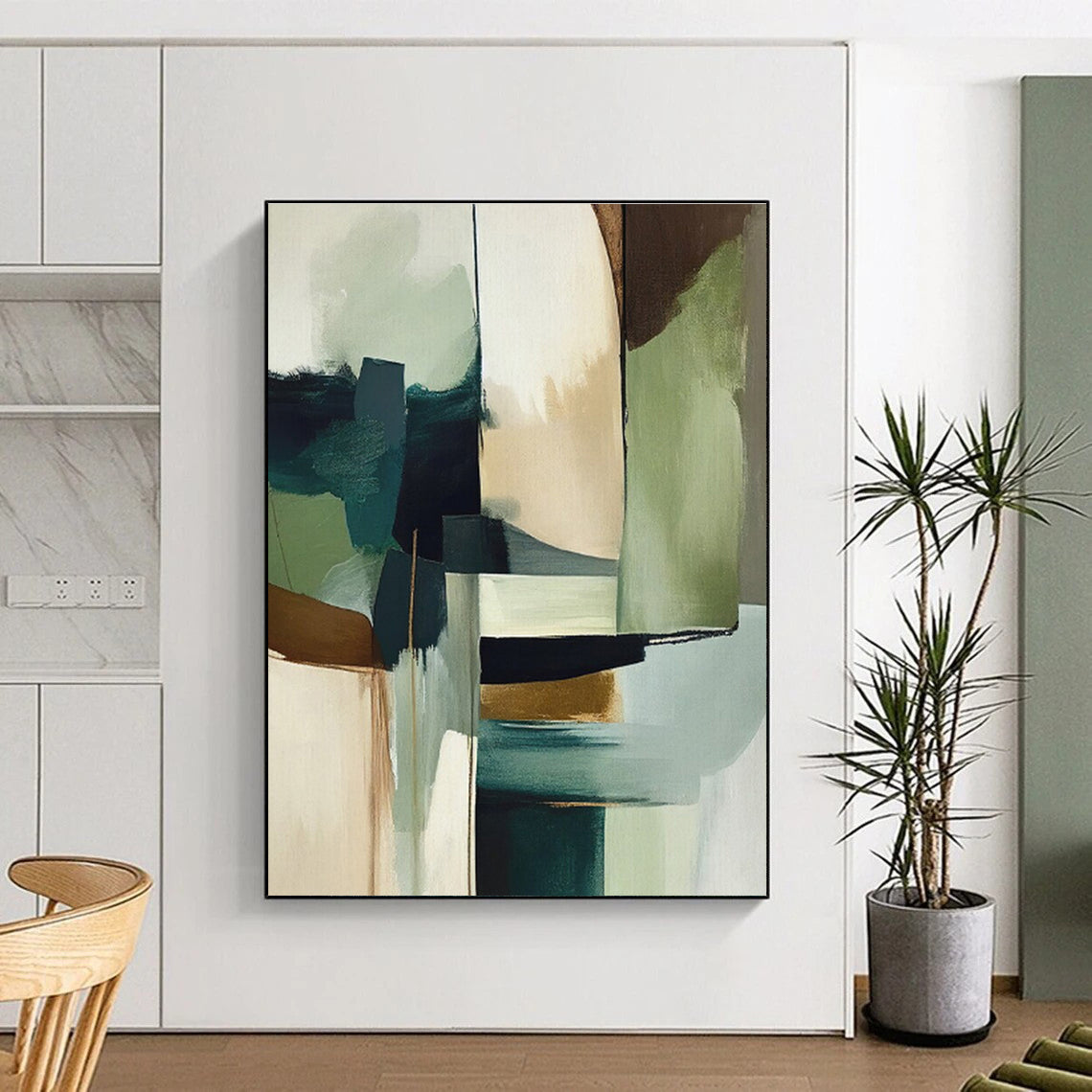 Muted Green, Blue & Brown Shapes, “Nature’s Balance” - Abstract Geometric Acrylic Painting CT0757