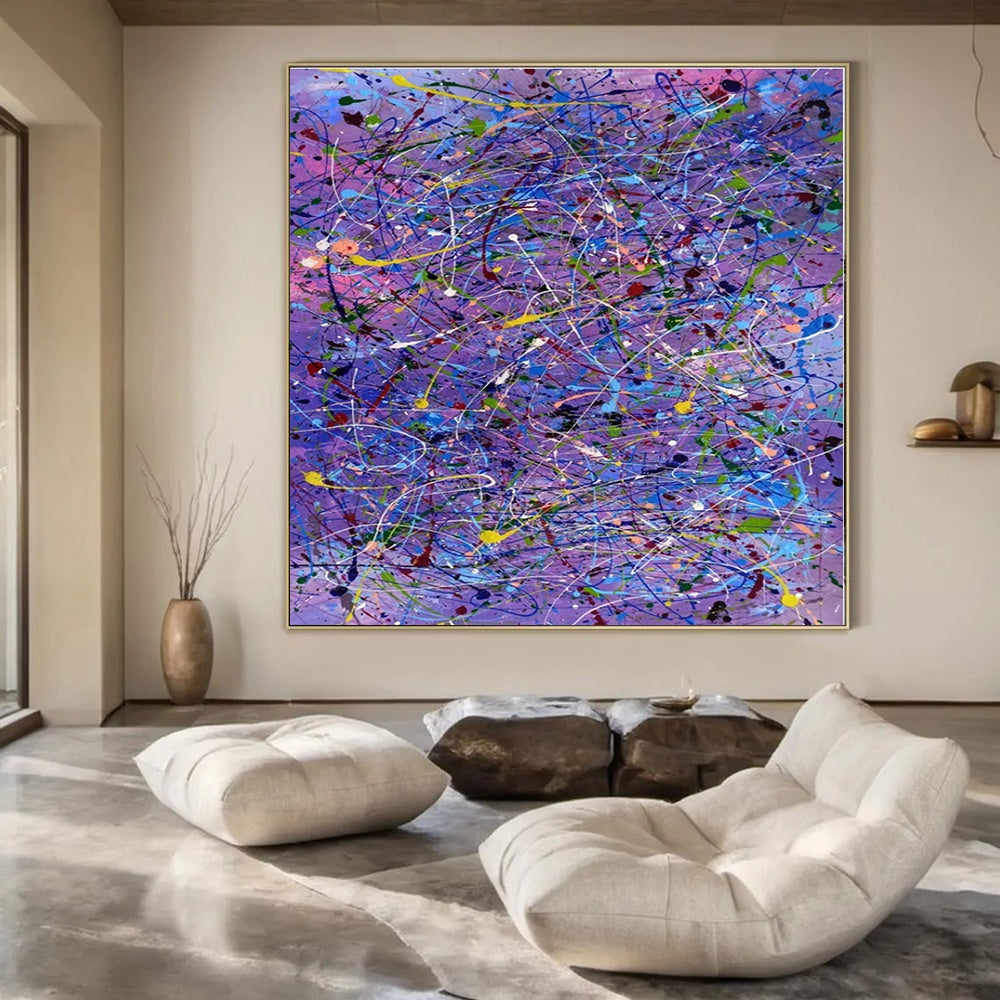 Colorful Tangled Lines on Purple - Abstract Expressionist Acrylic On Canvas CT1321