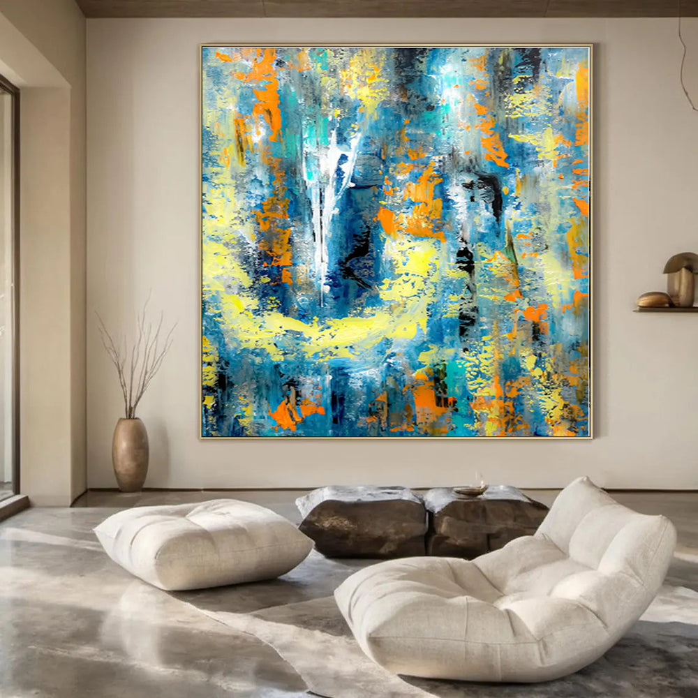 Blue, Yellow, and Orange Energy - Abstract Action Painting CT1232