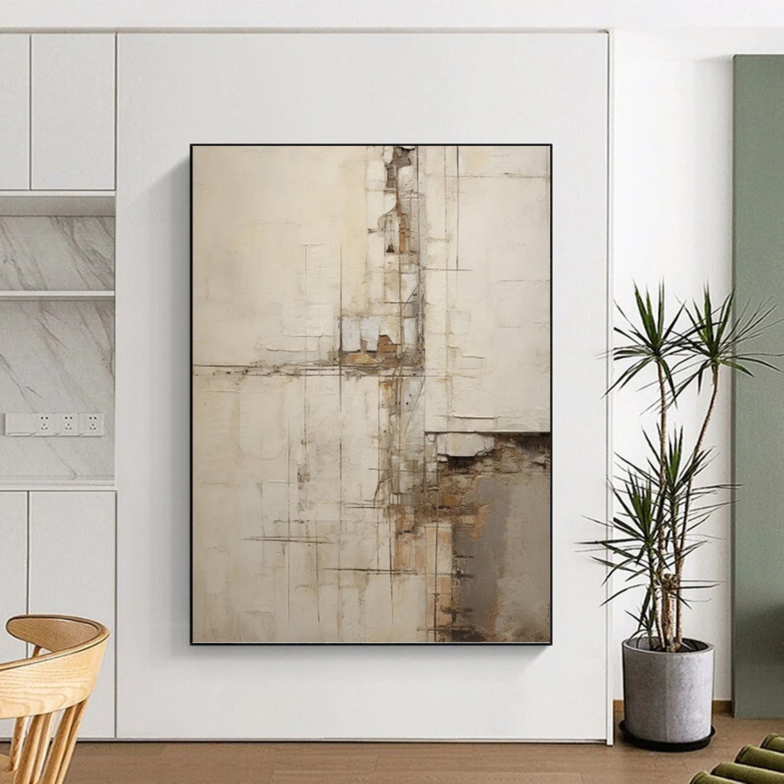 Textured Neutrals Abstract Grid - Abstract Painting On Canvas DKH1319