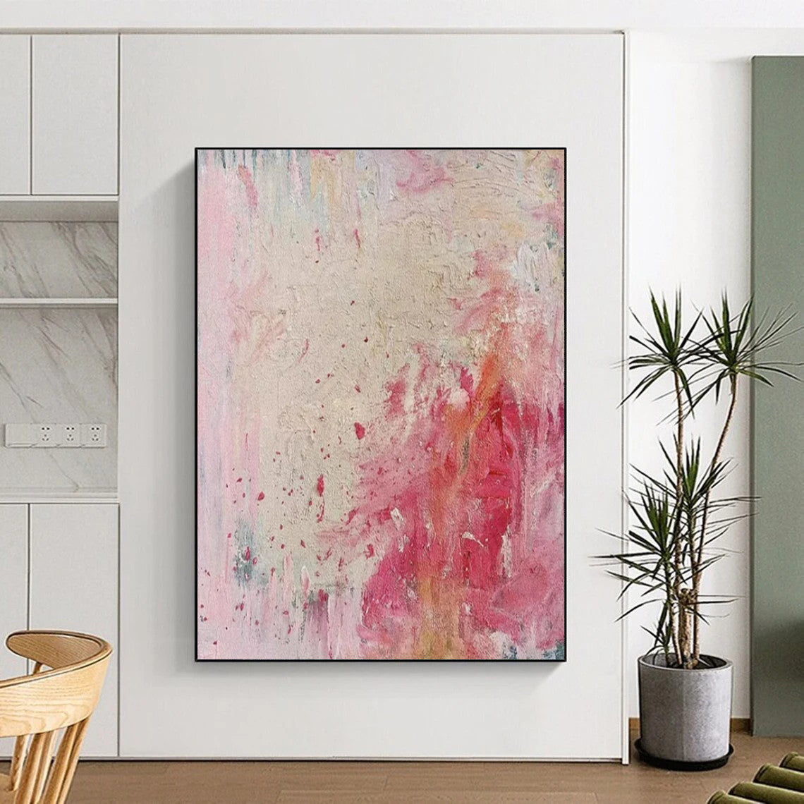 Pink & Red Abstract Splatter - Expressionist Abstract Painting On Canvas CT2283