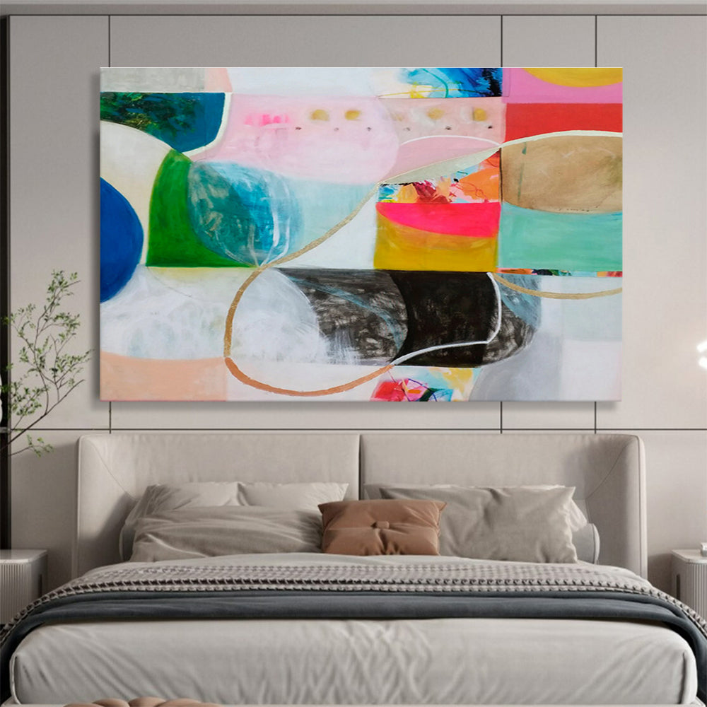 Abstract with Color Blocks and Curves - Harmonious Hues and Flowing Forms Painting On Canvas DKH069