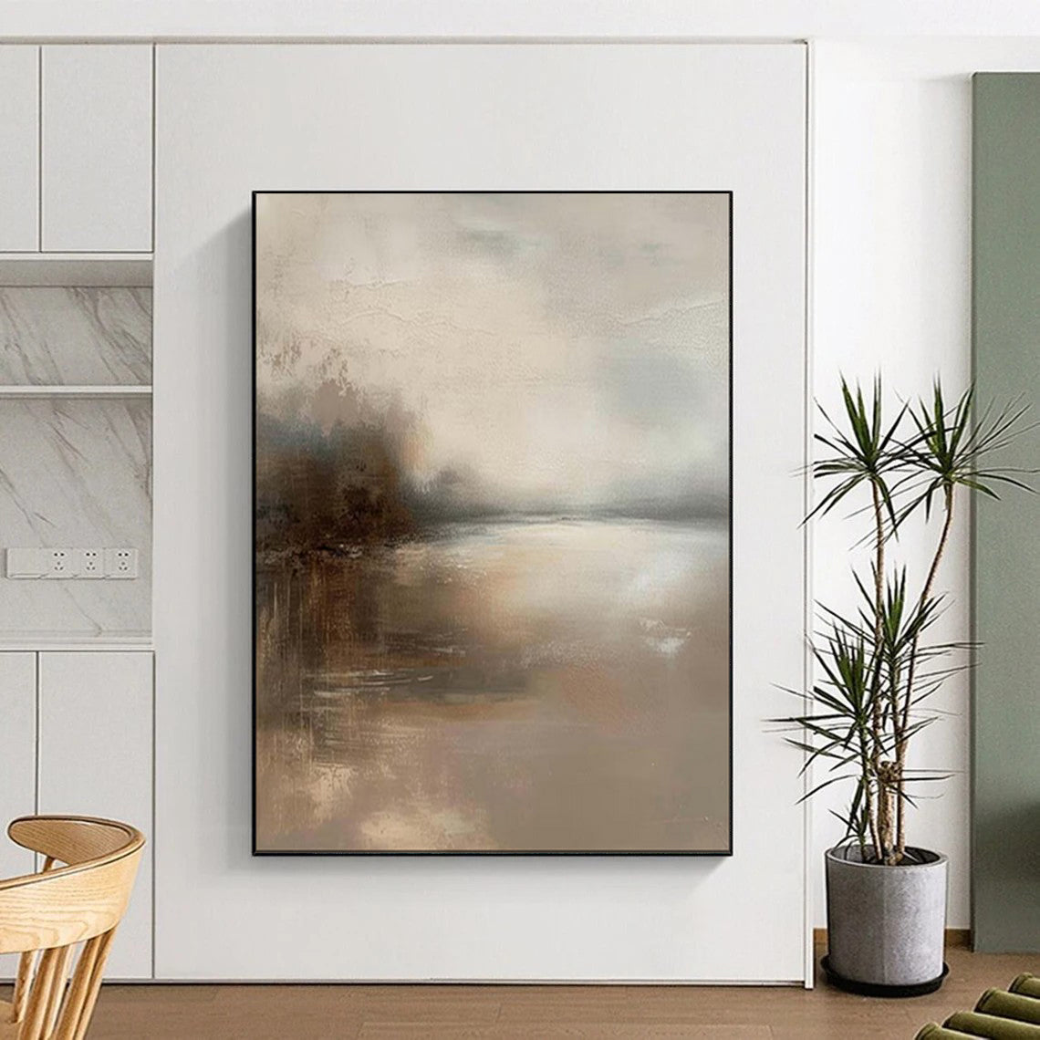 “Muted Mist: Lake at Dusk” - Abstract Landscape Oil on Canvas CT1874