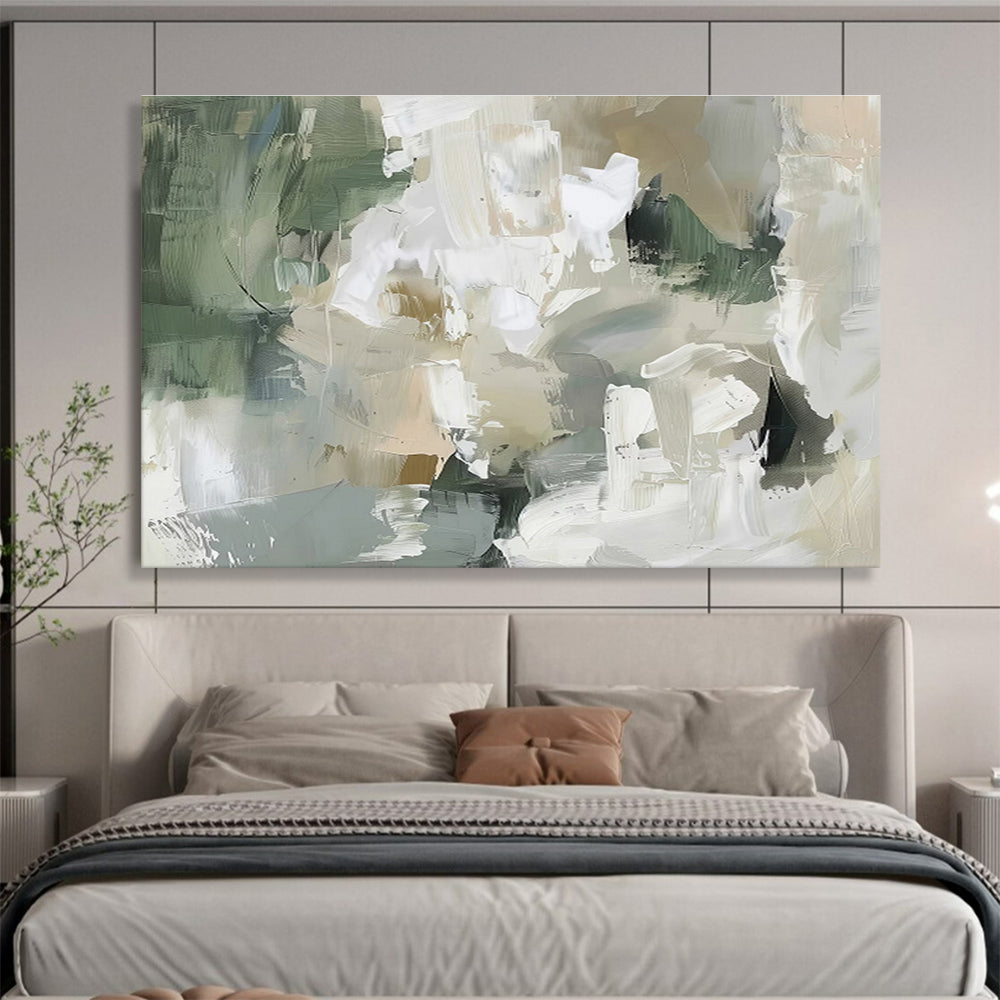 Soft Greens Whites Ethereal Abstract Shapes Painting On Canvas DKH235