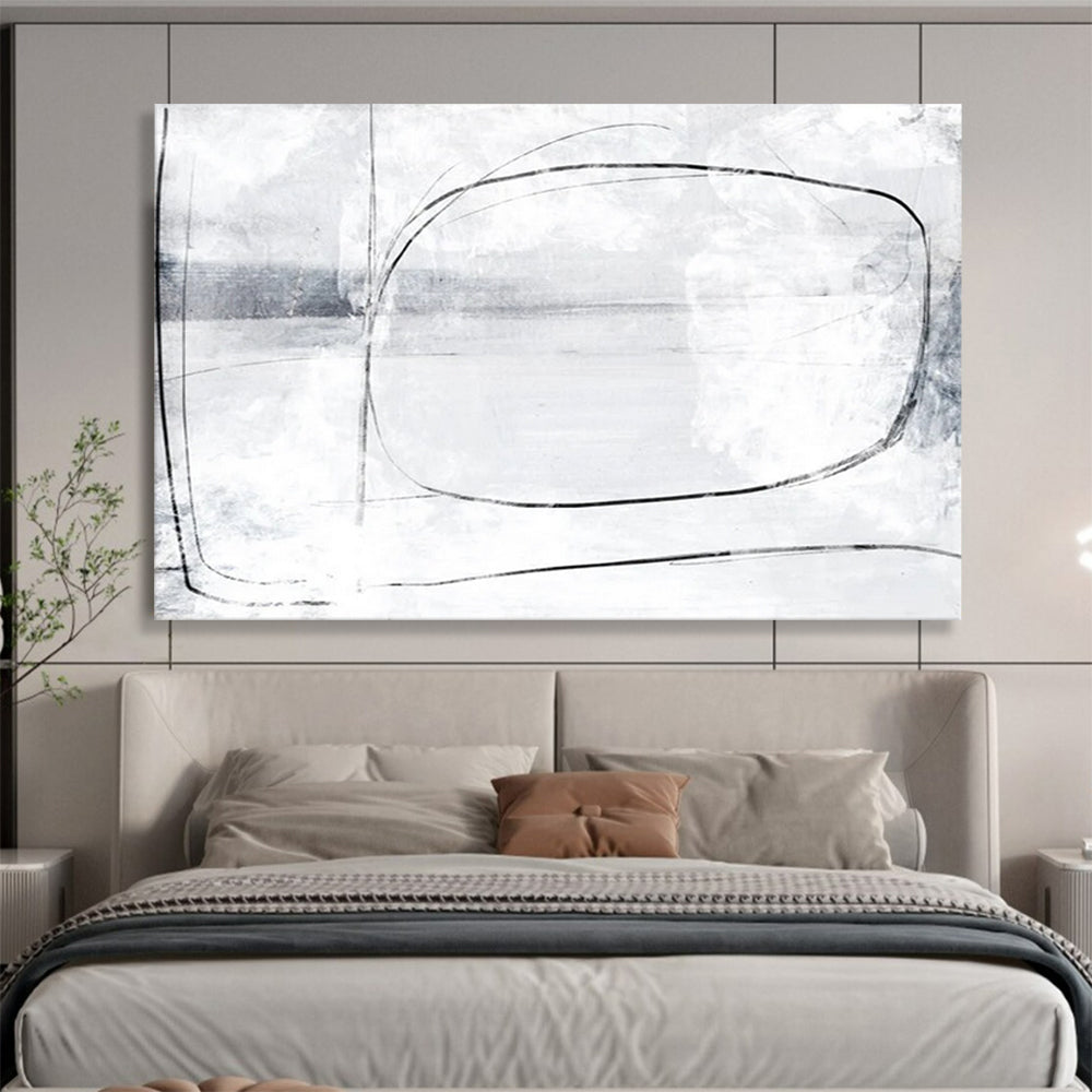 “Minimalist Black - and - White Lines” Abstract Drawing - style Painting On Canvas DLZ140