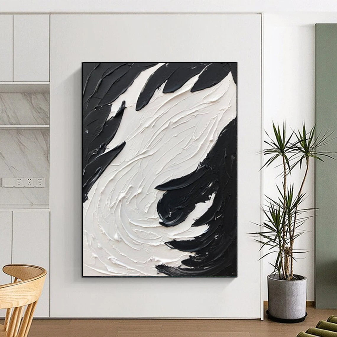 “Black, White Swirl ‘Tactile Tempest’” - Abstract Impasto Painting On Canvas DTP398