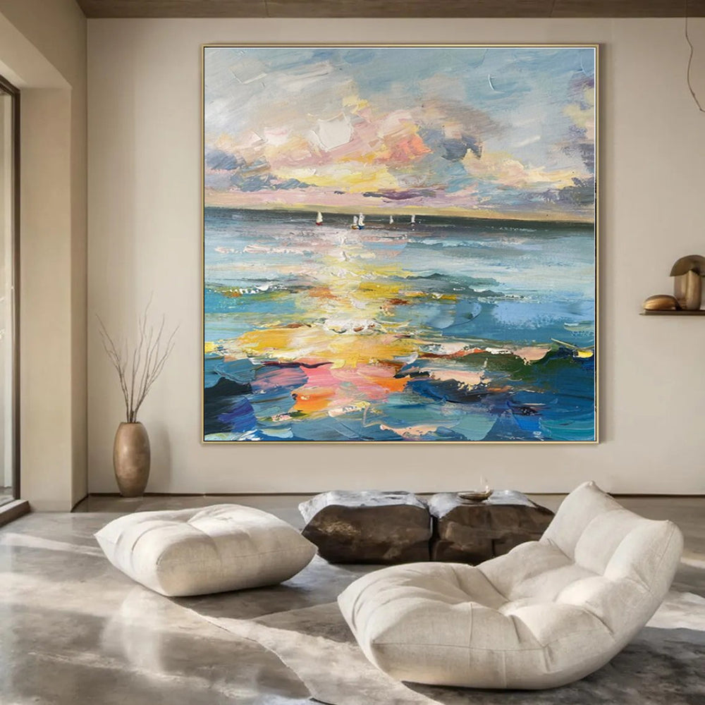 Colorful Seaside Sunset - Impressionist - style Acrylic Painting CT1389