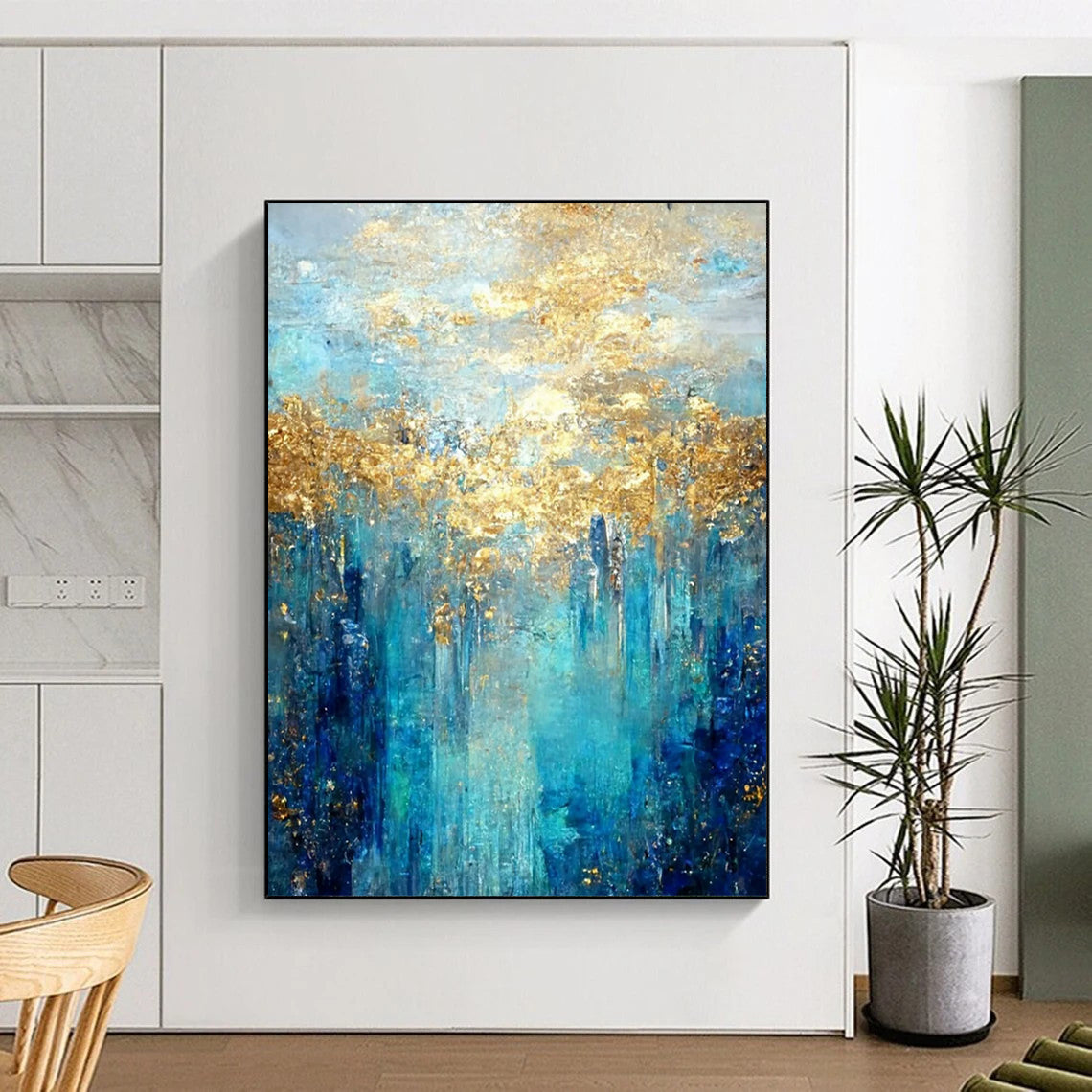 “Turquoise - Gold Abstract Forest” - Abstract Expressionist Painting On Canvas DTP065