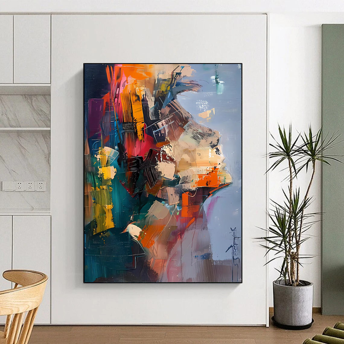 “Color - Blocked Portrait” - Multicolor, Abstract Portrait Painting On Canvas DTP285