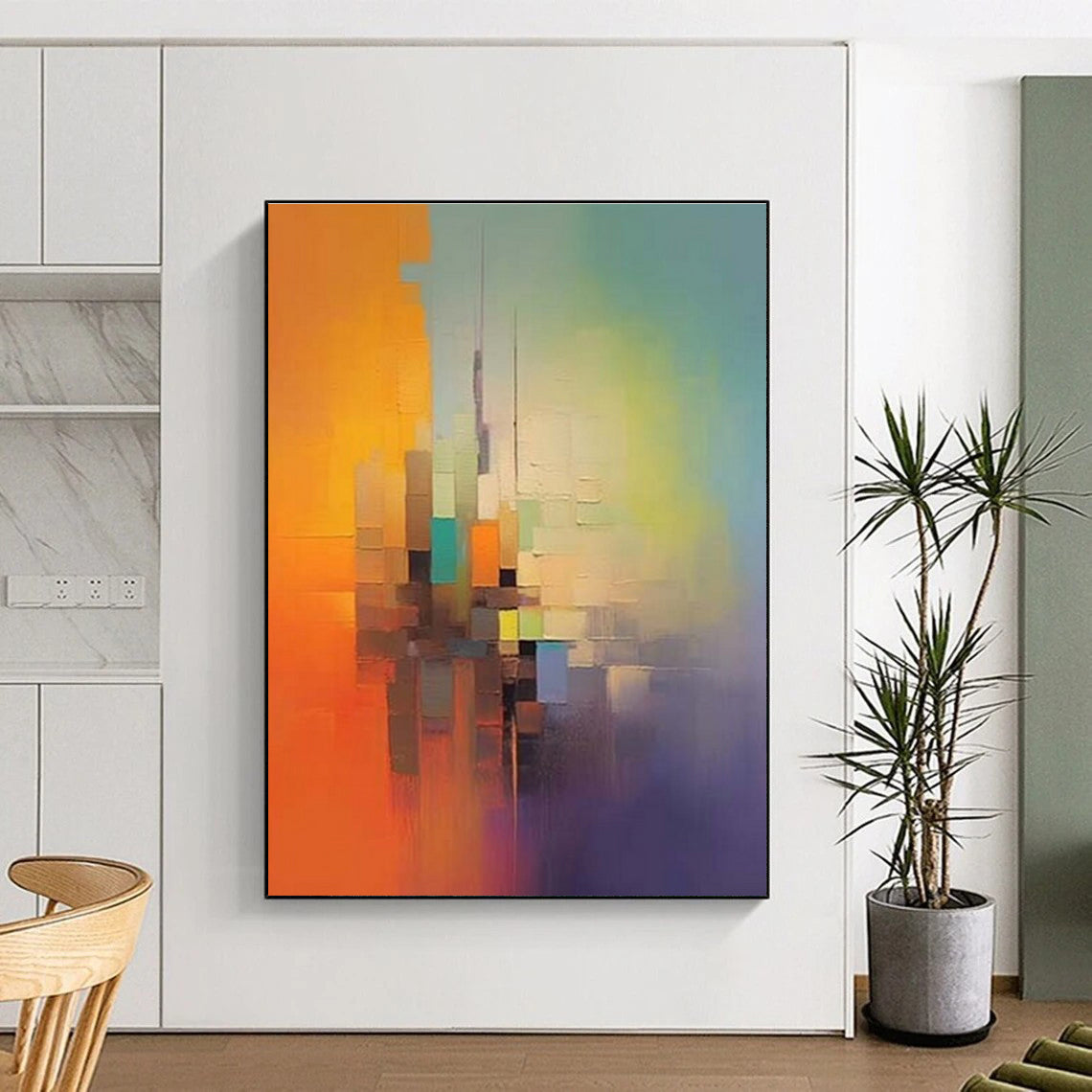 “Colorful Cubes, Gradient Background” - “City in Color”,Abstract Cubist - Inspired Acrylic Painting CT0691