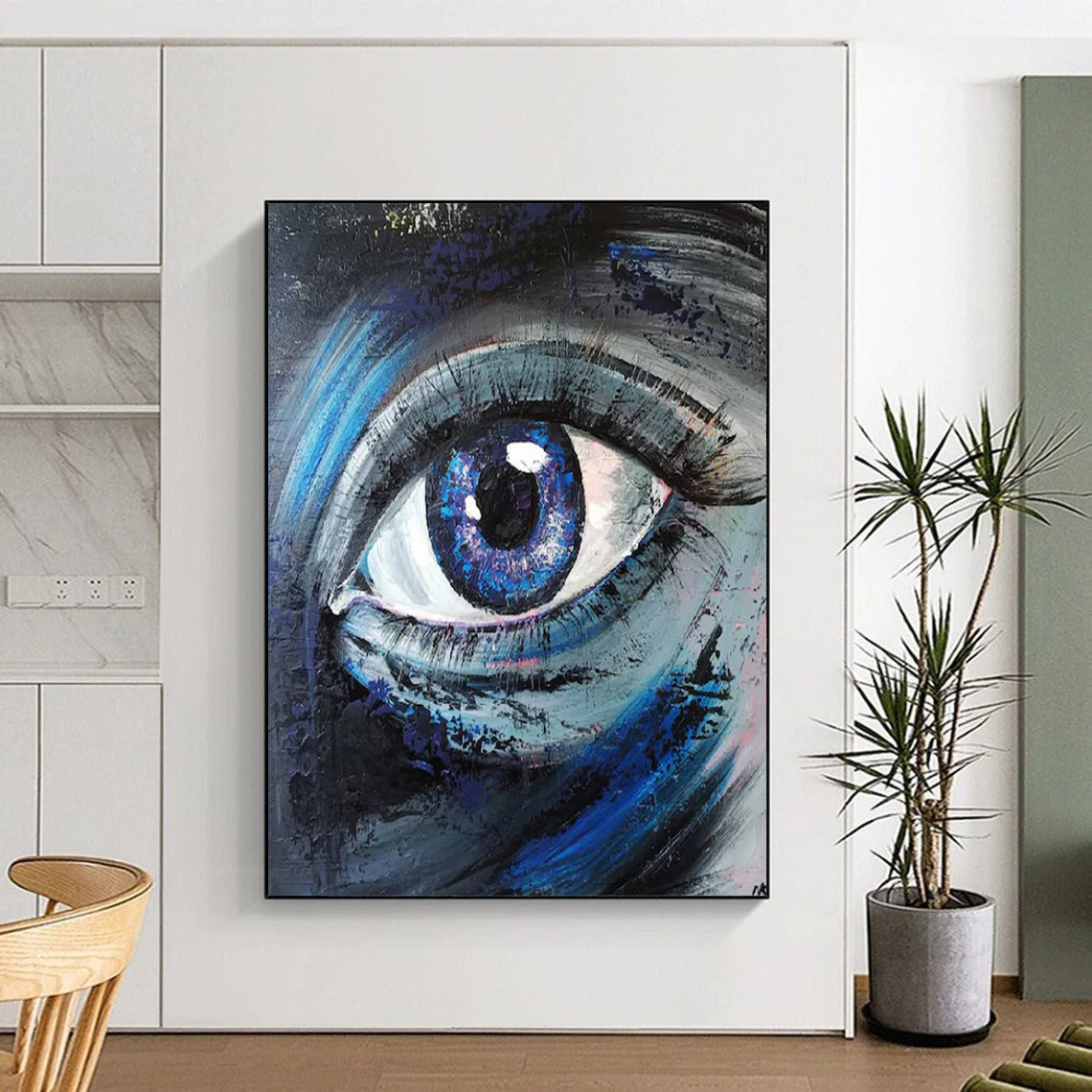 “Soulful Blue Gaze” - Blue - Toned Eye Close - up Painting On Canvas CT2187