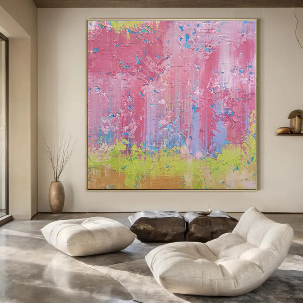 Pink - Green Color Splash - Abstract Color - field Acrylic Painting CT1402