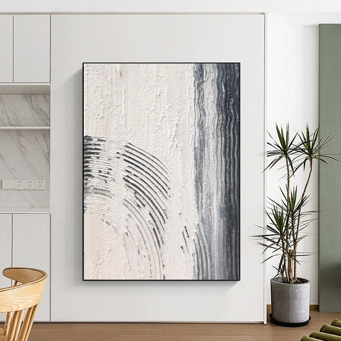 “Gray, White Textured Curves ‘Gentle Rhythm’” - Abstract Impasto Painting On Canvas DTP399