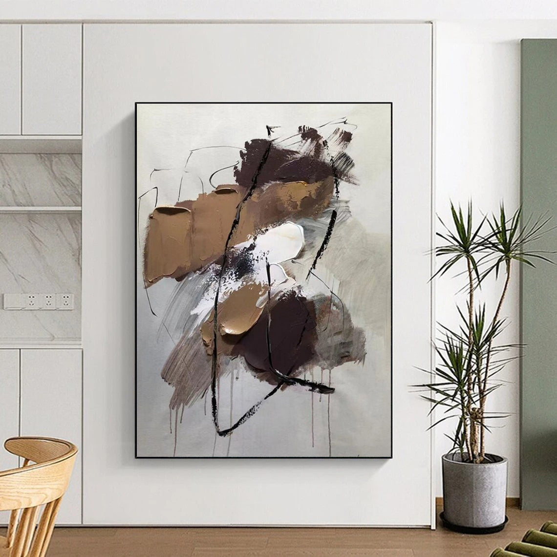 Brown, Gray & White Dynamic Forms, “Subtle Energy” - Impasto Abstract Painting CT0775