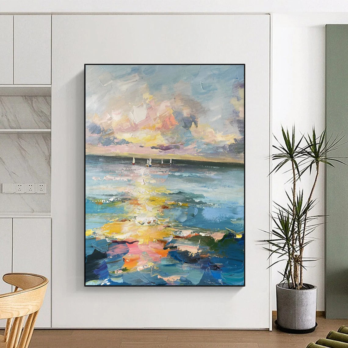 “Sailboats on a Colorful Sea: Impressionist Maritime Art” - Impasto Oil on Canvas CT1896