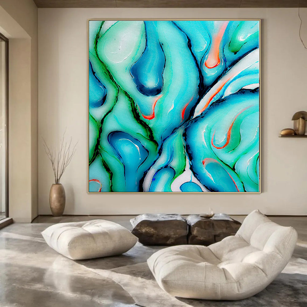 Turquoise, Green, and Red Swirls - Abstract Fluid Art CT1222