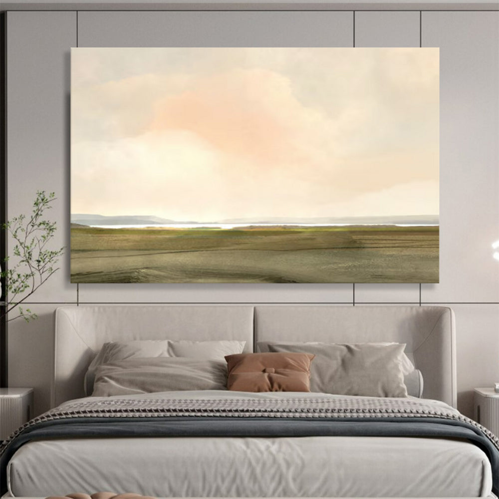 “Soft Pastel Landscape with Pink Clouds” Scenic Oil Painting On Canvas DLZ121