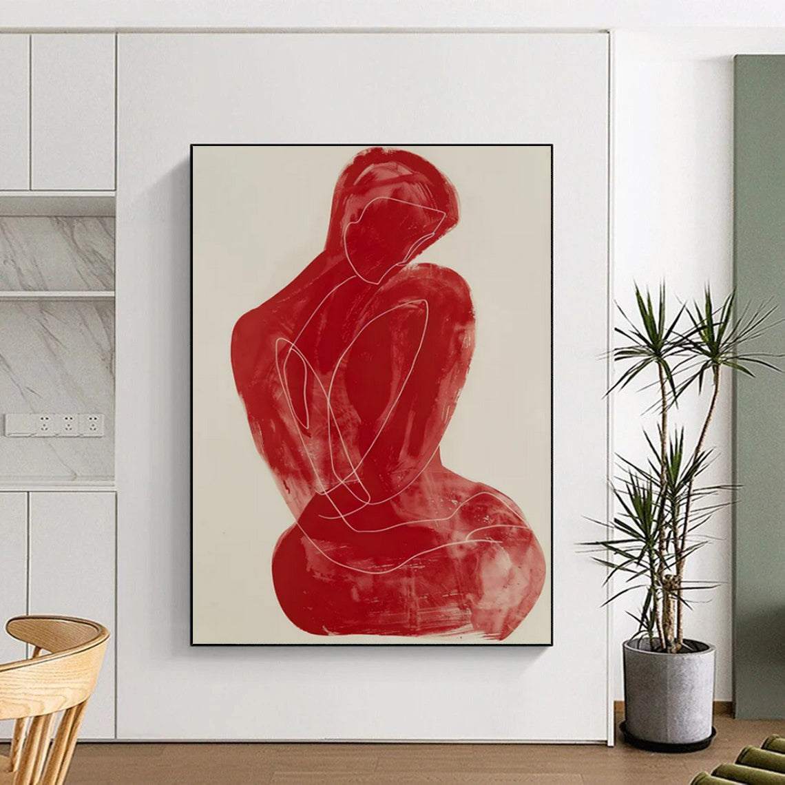 “Red Line Figure” - Minimalist Abstract Figure Painting On Canvas CT2228