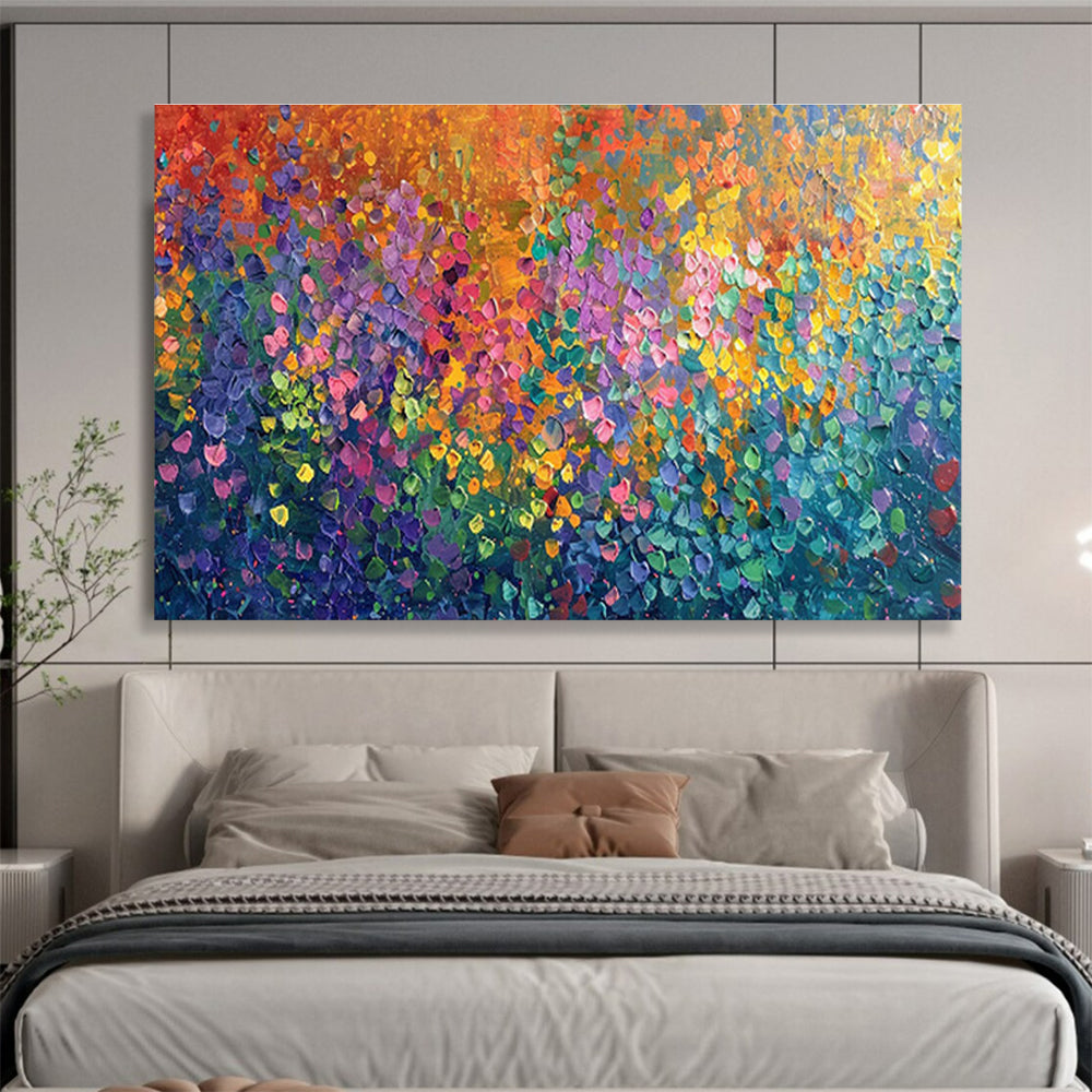 “Rainbow Confetti Burst” - Multicolor, Dotted Abstract Expressionist Painting On Canvas DKH702