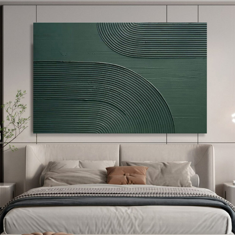 “Emerald Arched Textures” - Green, Gray Minimalist Abstract Painting On Canvas DKH752