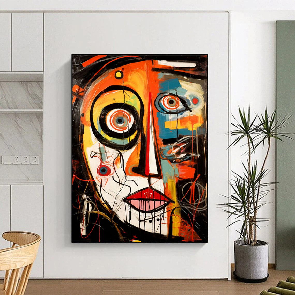 “Abstract Expressionist Face” - Colorful Chaotic Portrait Painting On Canvas CT2211