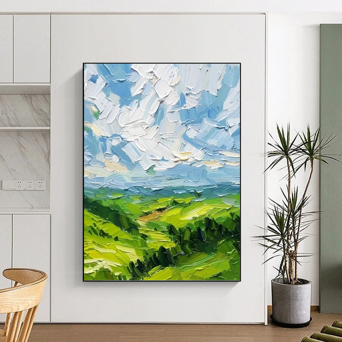 “Impasto Greenery” - Textured Green Landscape with Impasto Technique Painting On Canvas DKH1557
