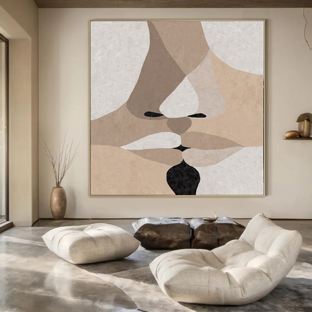 “Beige - Brown - Black Abstract Faces” – Geometric Portrait Art CT1157