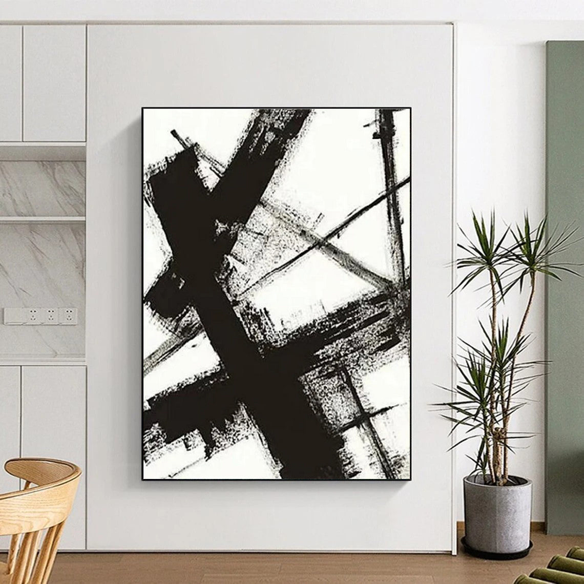 Black - on - White Jagged Lines, “Chaotic Framework” - Abstract Ink Painting CT0716