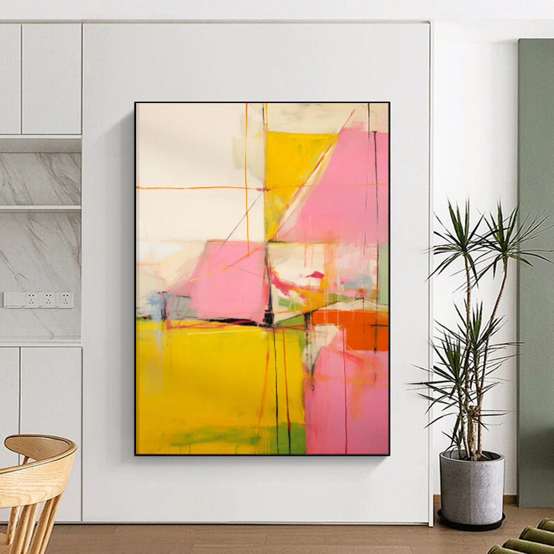 Colorful Geometric Shapes, Thin Lines - "Color Cascade" - Abstract Geometric Painting CT1835