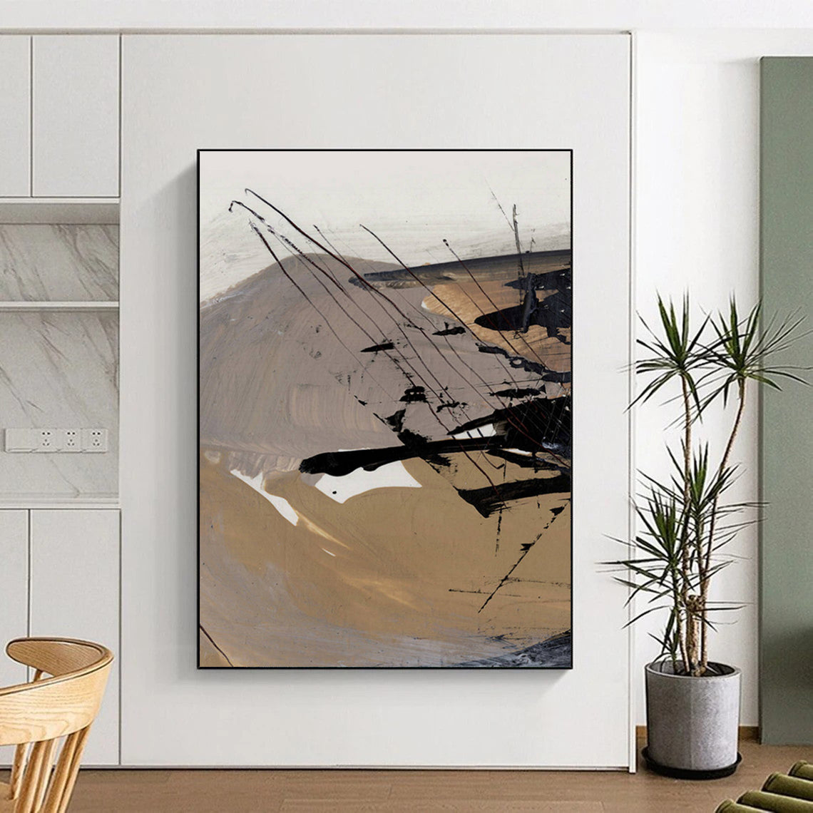 “Earth - Toned Abstract Strokes” - Brown, Black, and White Abstract Painting On Canvas DTP201