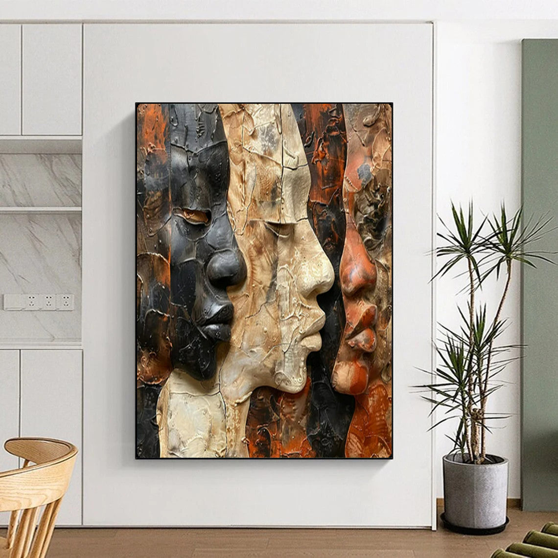 “Textured Multi - Face Sculpture - Like Art” – Mixed - Media Abstract Artwork On Canvas CT2157