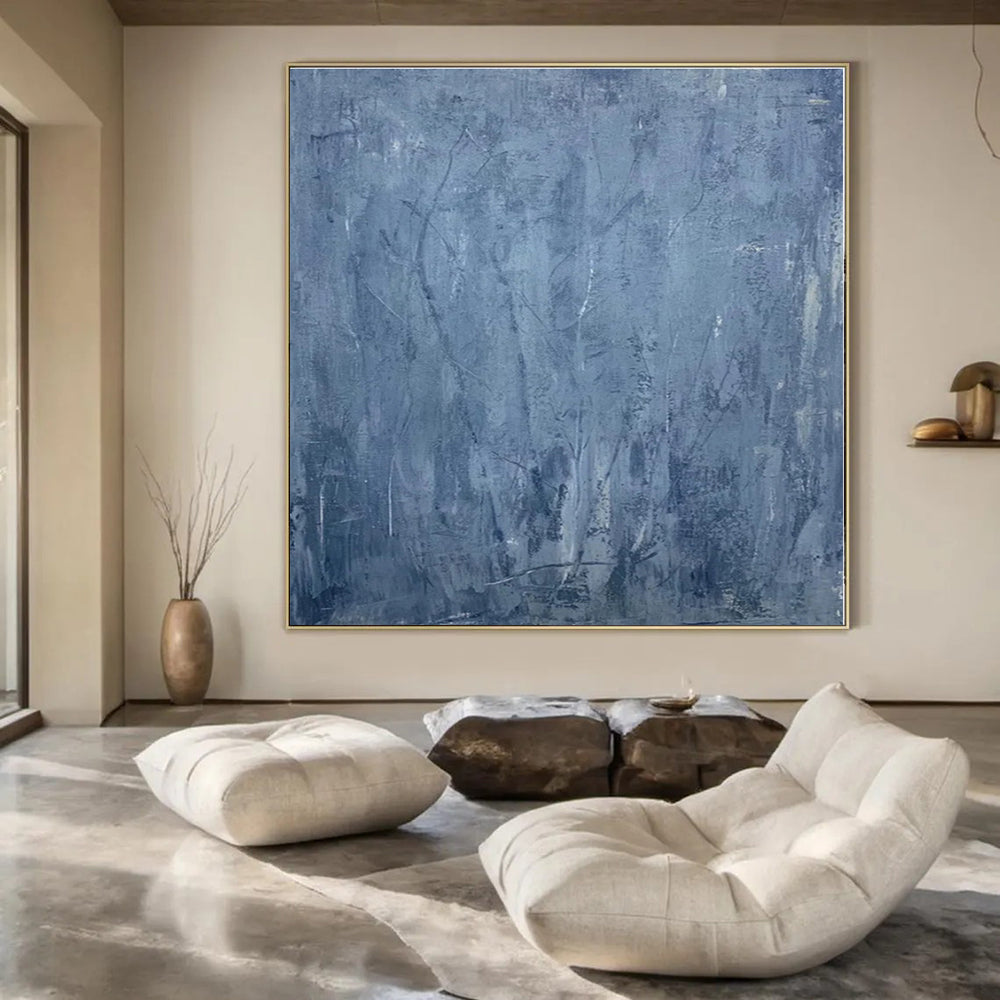 Muted Blue Textural Forest - Abstract Landscape Oil On Canvas CT1323