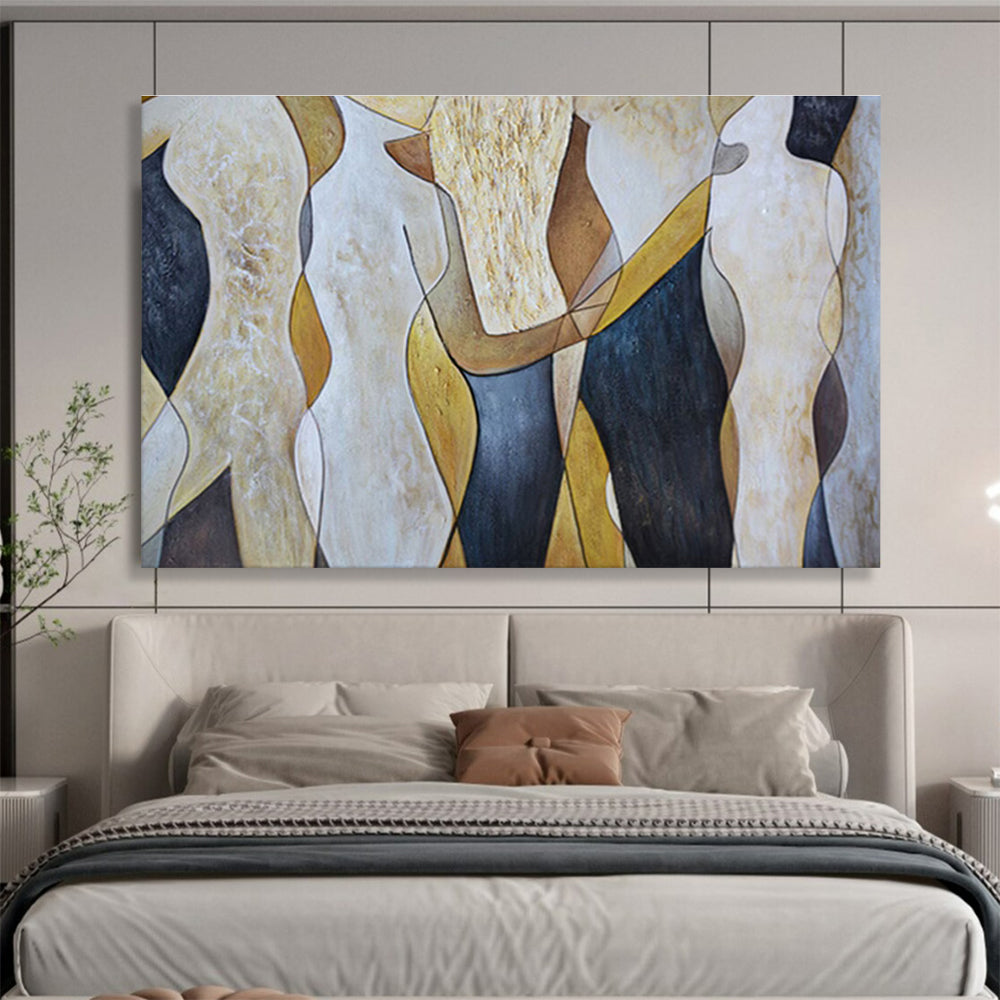 “Abstract Figures in Earth Tones” - Brown, Beige, Black Shaped Forms Painting On Canvas DKH731