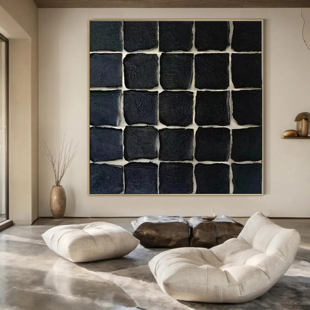 “Black Textured Tiles” – Minimalist Textured Painting CT1072